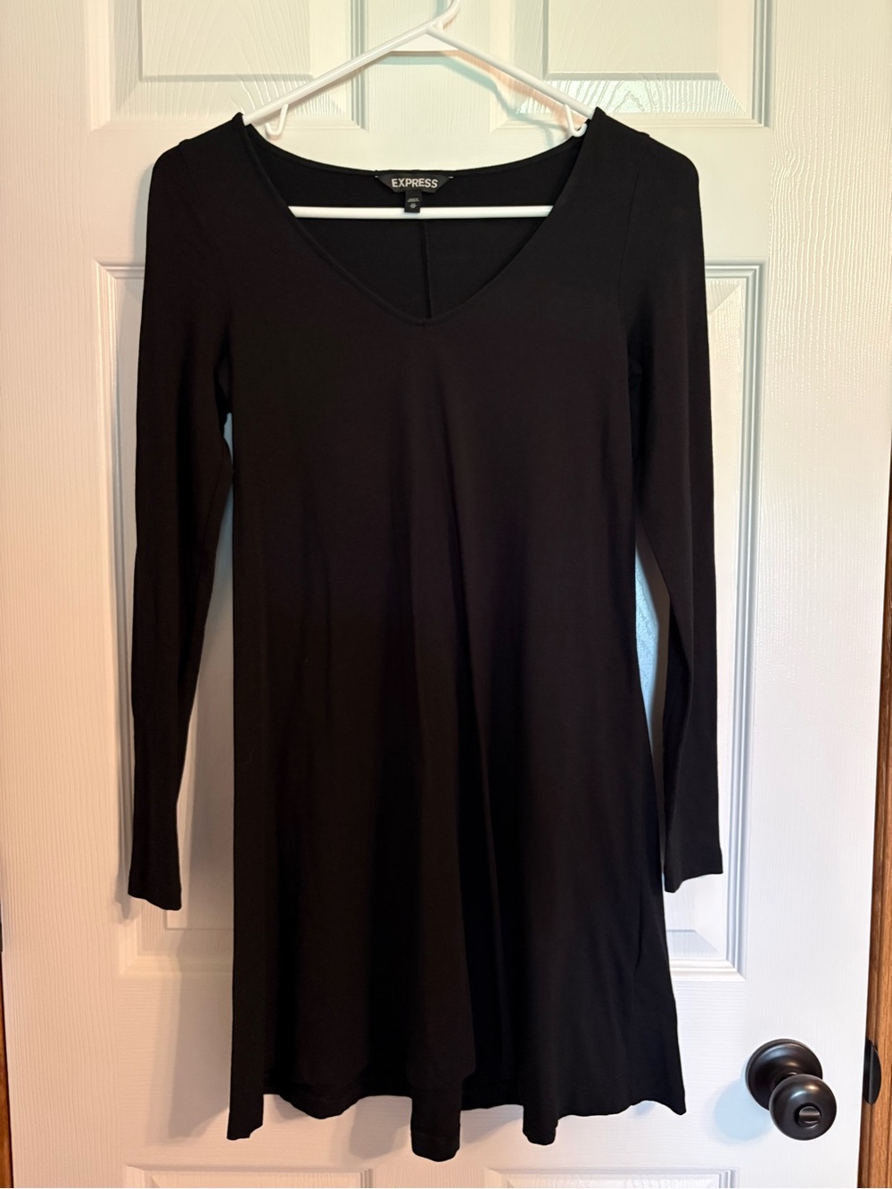 Express Black Long Sleeve V-Neck Swing Dress